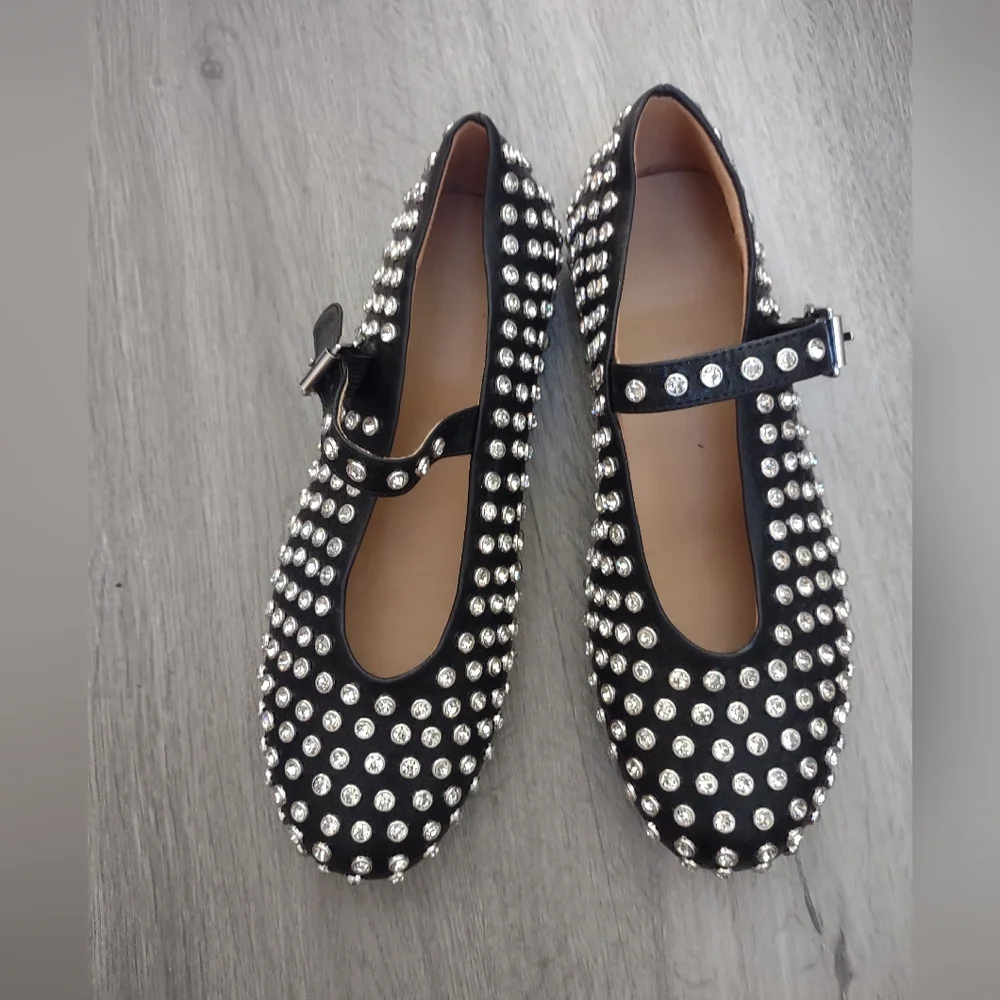 Edgy Black Studded Ballet Flats Mary Jane